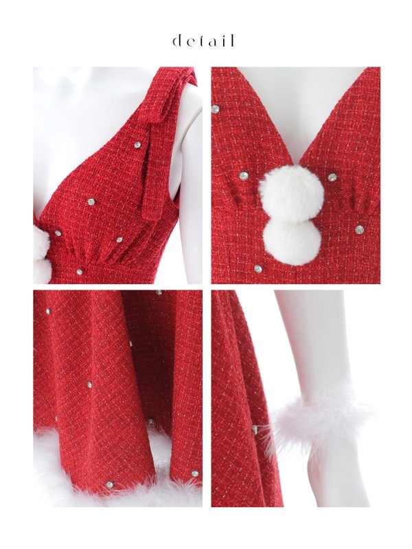 画像22: 【即日発送】【サンタ】ショルダーリボンビジューツイードフレアサンタコスプレ【コスプレ4点セット】【XS-XLサイズ/1カラー】[OF01]