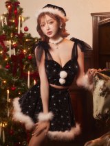 【即日発送】【送料無料！】【サンタ】雪の結晶ラメチュールリボンベロアセットアップサンタコスプレ【6点SET】【XS-Lサイズ】[OF04]明日花キララ着用
