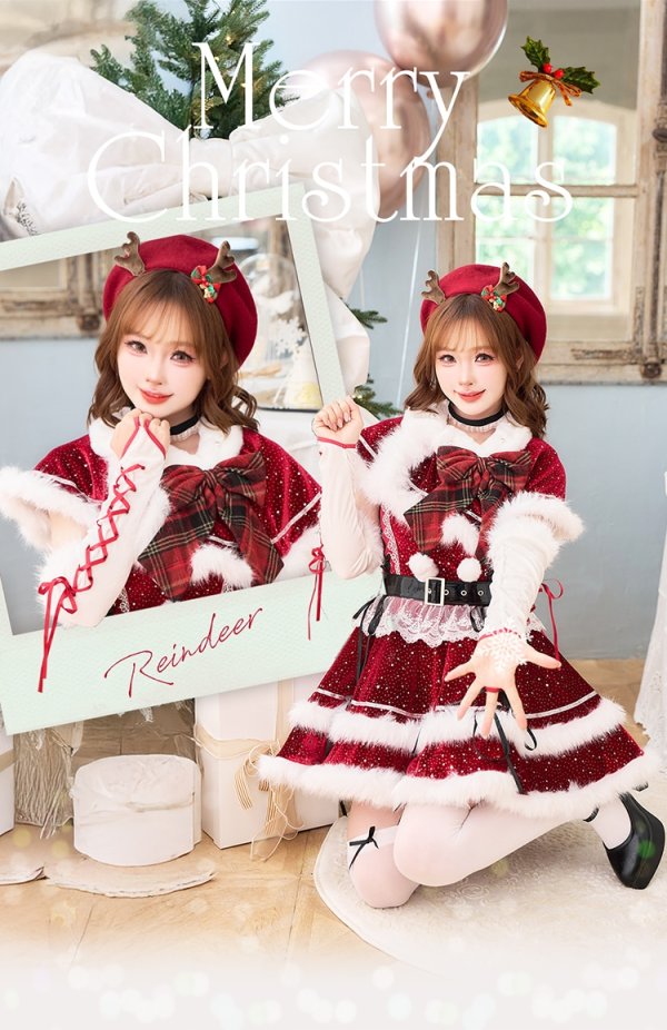 画像2: 【即日発送】【サンタ】ルージュベルベットビジュートナカイ【Malymoon/マリームーン】【コスプレ7点セット】【SM-MLサイズ/1カラー】[OF03]