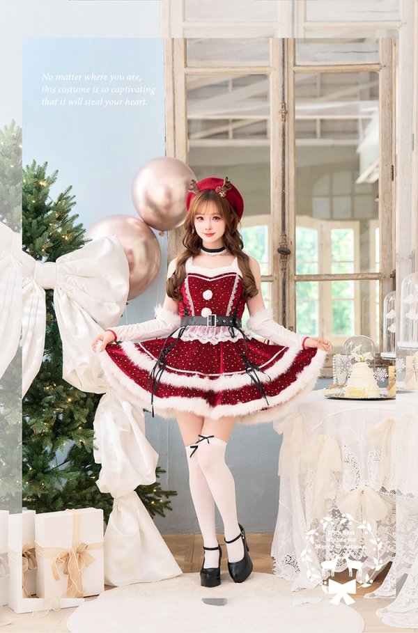 画像7: 【即日発送】【サンタ】ルージュベルベットビジュートナカイ【Malymoon/マリームーン】【コスプレ7点セット】【SM-MLサイズ/1カラー】[OF03]