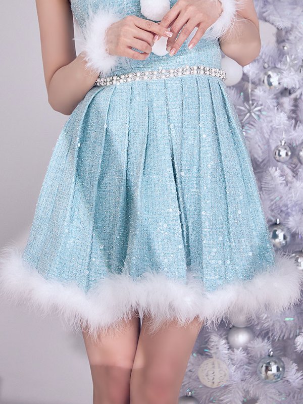 画像8: 【一部予約商品/11月中旬発送予定】【サンタコス 4点セット】【XS-XLサイズ/3カラー】ラメツイードミニワンピースサンタ[YMT]