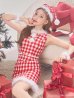 画像1: 【サンタコス 5点セット】ギンガムチェック タイトワンピースサンタコスプレ【XS-XLサイズ/2カラー】[YMT] (1)