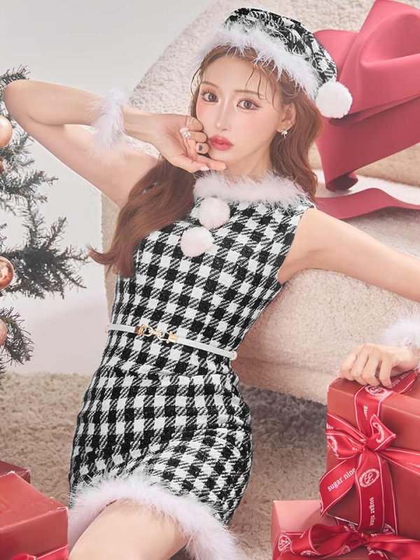 画像7: 【サンタコス 5点セット】ギンガムチェック タイトワンピースサンタコスプレ【XS-XLサイズ/2カラー】[YMT]