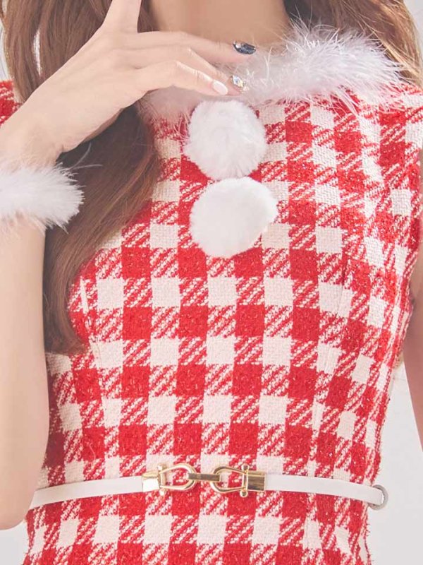 画像13: 【サンタコス 5点セット】ギンガムチェック タイトワンピースサンタコスプレ【XS-XLサイズ/2カラー】[YMT]