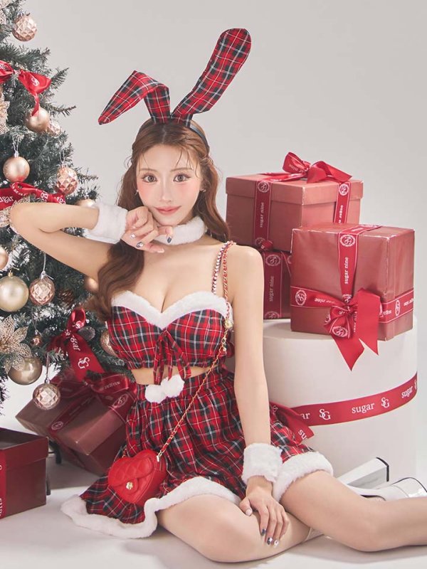 画像2: 【即日発送！】【サンタコス6点セット】【Fサイズ/1カラー】レッドチェックバニーサンタ[YMT]