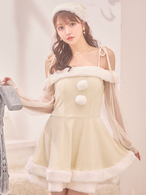 画像1: 【サンタSALE!!】【即日発送】【サンタコス 3点セット】【XS-XLサイズ/1カラー】オフショルダーシアーチュールフレアサンタコスプレ[HC02]