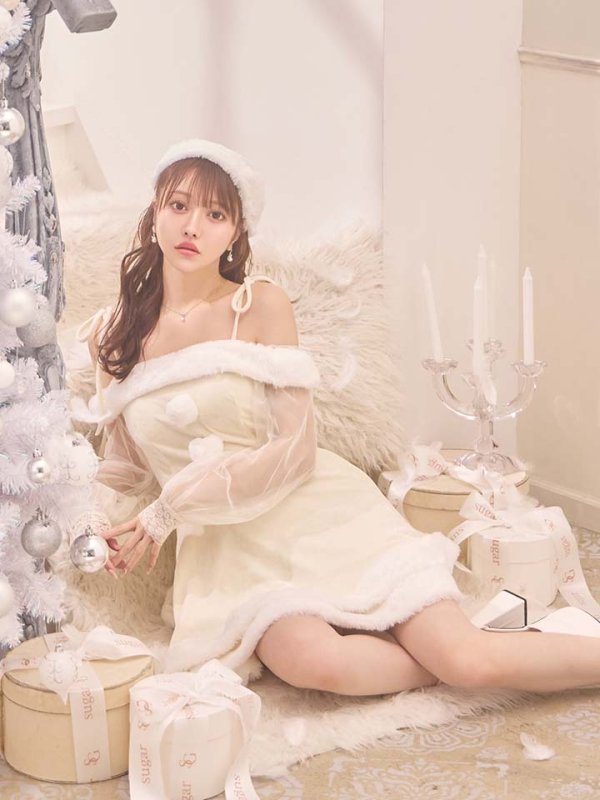 画像3: 【サンタSALE!!】【即日発送】【サンタコス 3点セット】【XS-XLサイズ/1カラー】オフショルダーシアーチュールフレアサンタコスプレ[HC02]