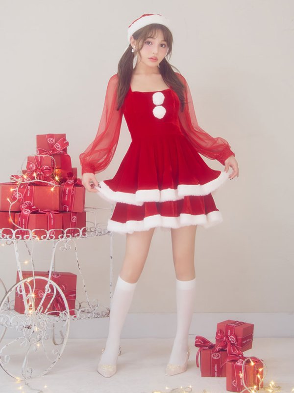 画像13: 【即日発送】【サンタコス 3点セット】【S-Lサイズ/1カラー】チュールシアーフレアサンタコスプレ[OF01]