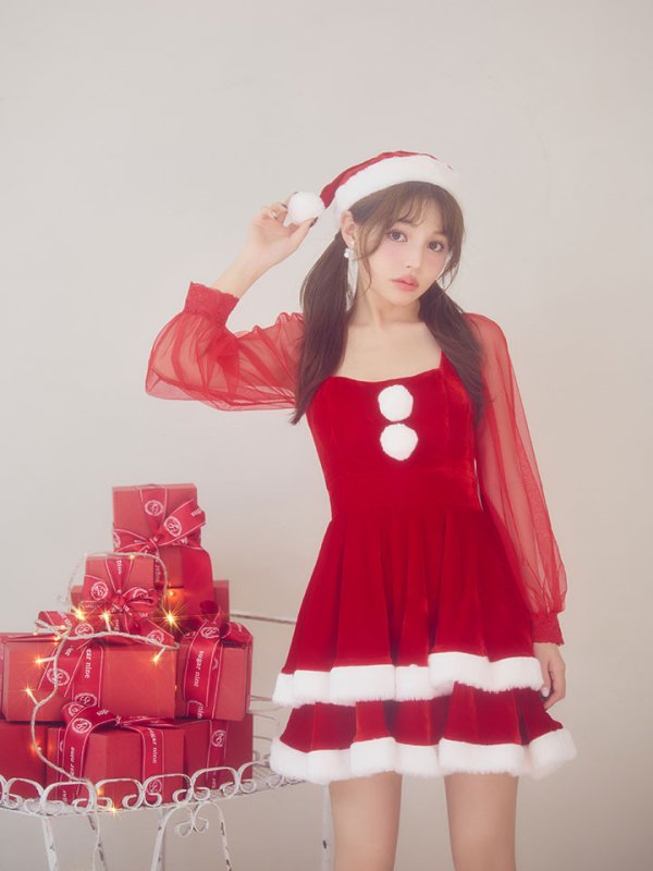 画像15: 【即日発送】【サンタコス 3点セット】【S-Lサイズ/1カラー】チュールシアーフレアサンタコスプレ[OF01]