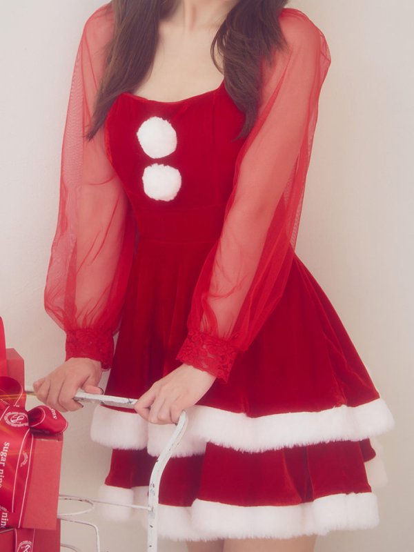 画像22: 【即日発送】【サンタコス 3点セット】【S-Lサイズ/1カラー】チュールシアーフレアサンタコスプレ[OF01]