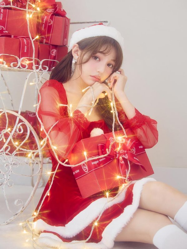 画像9: 【即日発送】【サンタコス 3点セット】【S-Lサイズ/1カラー】チュールシアーフレアサンタコスプレ[OF01]