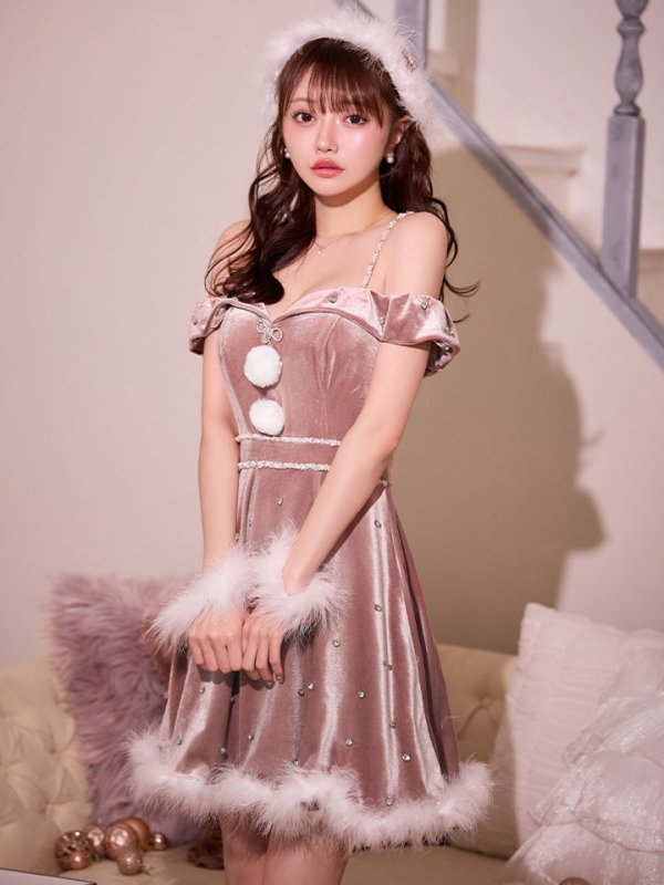 画像6: 【即日発送！】【サンタコス 5点セット】【XS-XLサイズ/3カラー】オフショルビジューリボンフレアサンタ[OF01]