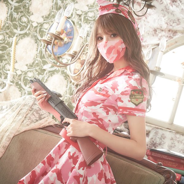 画像8: 【SALE!!】【即日発送】ピンクアーミーワンピース【ハロウィンコスプレ3点セット】【S-XLサイズ/1カラー】（STEE06 W）[OF01]