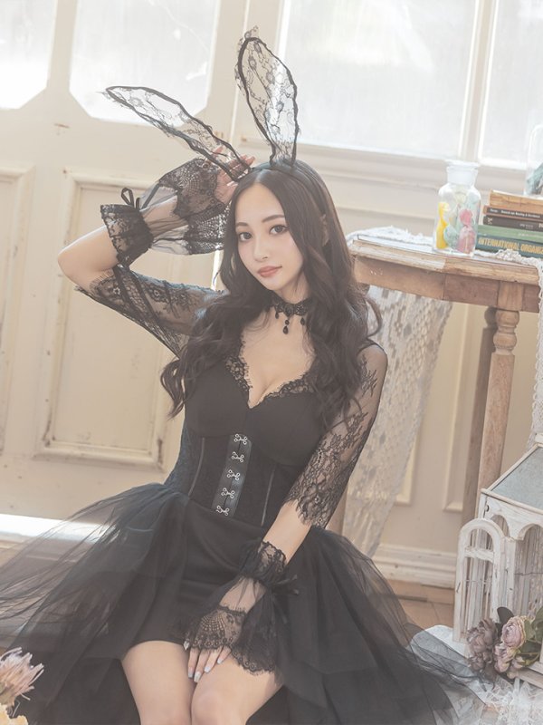 画像4: 【即日発送】ブラックバニーコスプレセット/ショートインロング【sugar nineハロウィン4点セット】 【S?XLサイズ/1カラー】[OF01]