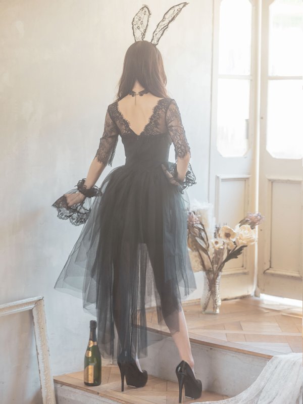 画像6: 【即日発送】ブラックバニーコスプレセット/ショートインロング【sugar nineハロウィン4点セット】 【S?XLサイズ/1カラー】[OF01]