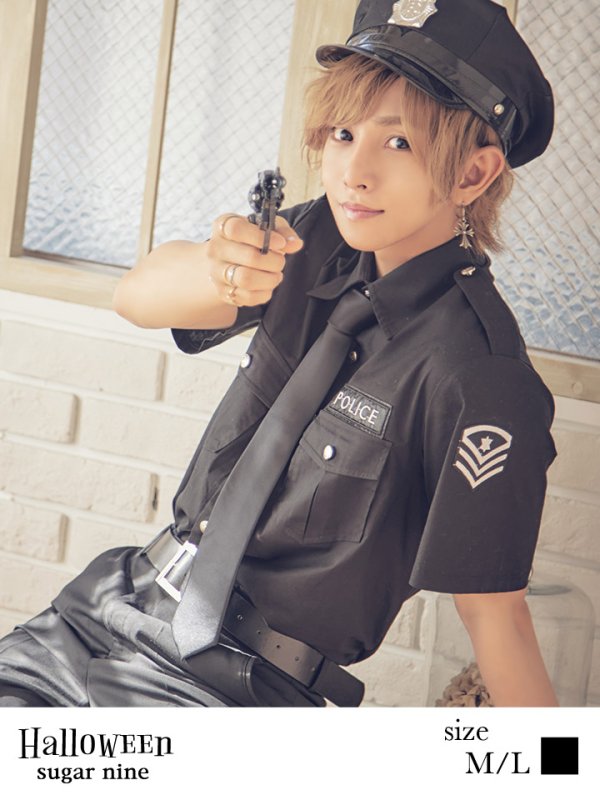 画像3: 【即日発送】メンズブラックポリス【sugar nineハロウィンコスプレ5点セット】【M-XLサイズ/1カラー】[HC03-Bsv]