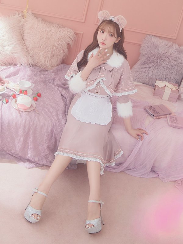 画像2: 【値下げ！】【即日発送】ファーポンチョ付きベアメイドコスプレ/ワンピースコスプレ【sugar nineハロウィン4点セット】【S-Lサイズ/1カラー】[YMT]