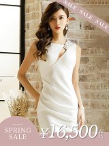 【決算SALE開催中！! 】XS-Lサイズあり【Veautt/ヴュート】ショルダービジュー/ ウエストギャザー/ サイドジップ/ タイト/ ひざ丈/ ミディアム/ キャバドレス[OF05]