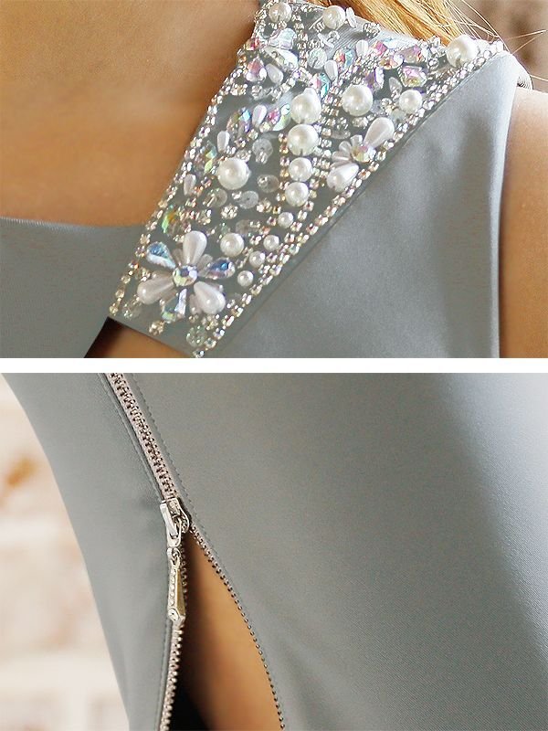 画像11: XS-Lサイズあり【Veautt/ヴュート】【OF05】ショルダービジュー/ ウエストギャザー/ サイドジップ/ タイト/ ひざ丈/ ミディアム/ キャバドレス