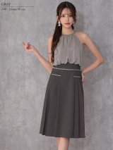 【予約商品/12月上旬-12月中旬発送予定】XSサイズあり【Veautt/ヴュート】【OF05】ホルターネック/ チェーン/ サテン/ プリーツ/ バイカラー/ フレア/ ミディアムドレス/ キャバドレス