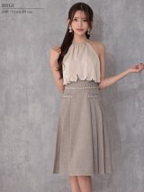 【予約商品/12月上旬-12月中旬発送予定】XSサイズあり【Veautt/ヴュート】【OF05】ホルターネック/ チェーン/ サテン/ プリーツ/ バイカラー/ フレア/ ミディアムドレス/ キャバドレス