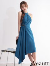【予約商品/1月中旬-1月下旬発送予定】XSサイズあり【Veautt/ヴュート】【OF05】ホルターネック/ ウエストベルト/ アシンメトリー/ フレア/ ミディアムドレス/ キャバドレス