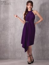 【予約商品/1月中旬-1月下旬発送予定】XSサイズあり【Veautt/ヴュート】【OF05】ホルターネック/ ウエストベルト/ アシンメトリー/ フレア/ ミディアムドレス/ キャバドレス