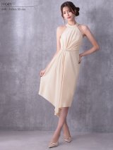 【予約商品/1月中旬-1月下旬発送予定】XSサイズあり【Veautt/ヴュート】【OF05】ホルターネック/ ウエストベルト/ アシンメトリー/ フレア/ ミディアムドレス/ キャバドレス