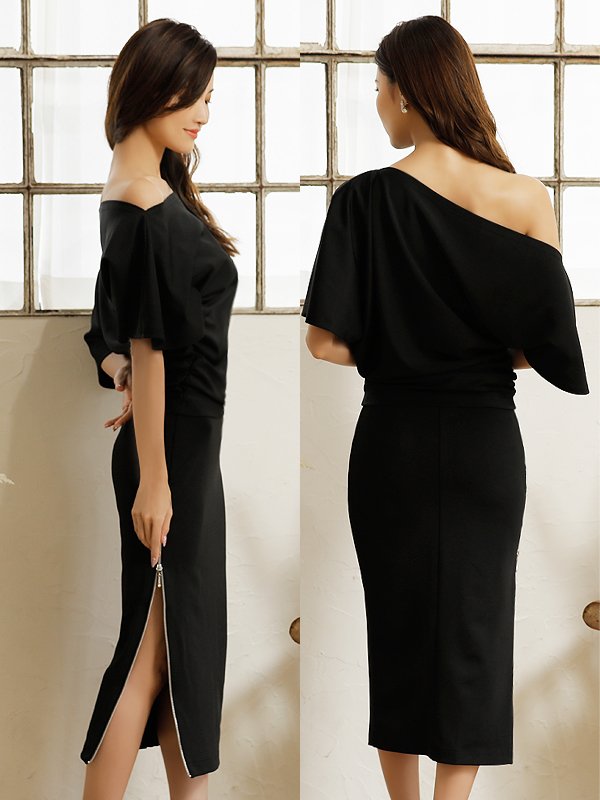 画像9: XSサイズあり【Veautt/ヴュート】【OF05】2WAYショルダー/ セパレート/ サイドジップ/ ZIP/ タイト/ ひざ丈/ ミディアム/ キャバドレス