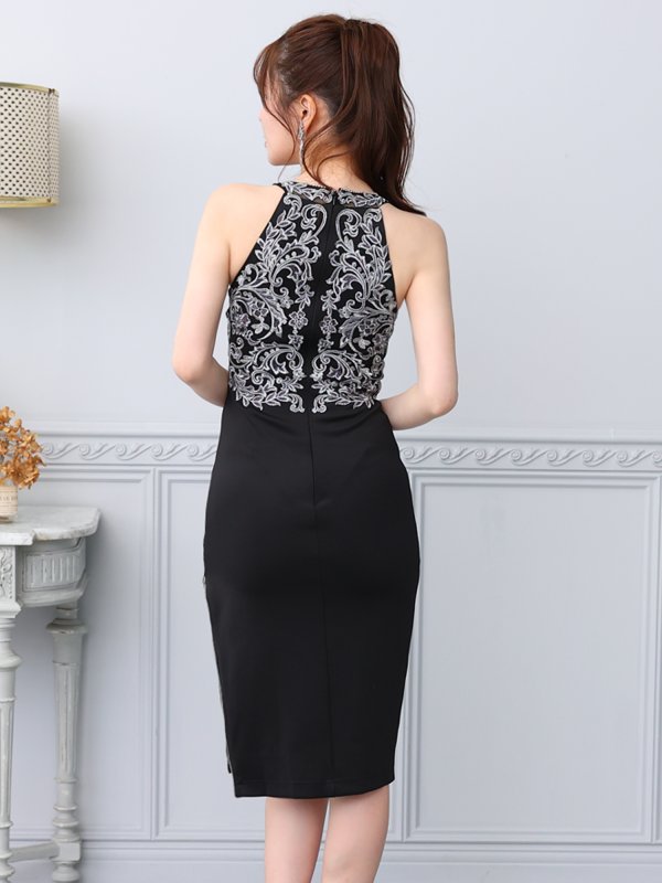 画像23: XSサイズあり【Veautt/ヴュート】【OF05】ホルターネック/ 刺繍 /  デコルテ/  ストレッチ/ タイト/ ミディアムドレス/ キャバドレス