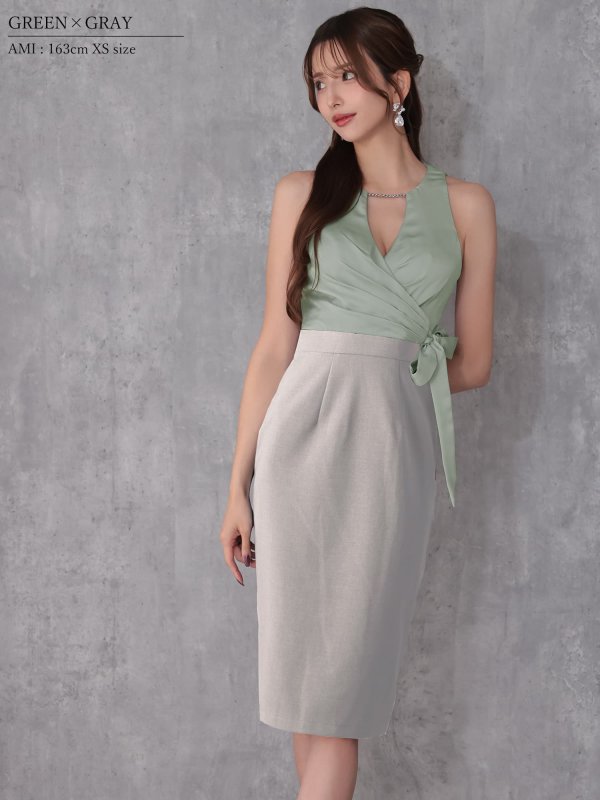 グリーン×グレー　モデル：あみ　身長：163cm　着用サイズ：XSサイズ
