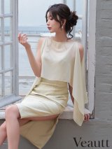 【Veautt/ヴュート】シフォンケープ/ オープンショルダー/ 2way/ サイドファスナー/ タイト/ ミディアムドレス/ キャバドレス【OF05】