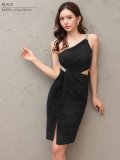 【予約商品/3月中旬-3月下旬発送予定】XSサイズあり【Veautt/ヴュート】ワンショルダー/ ビジュー/ ウエストカット/ タック/ スリット/ タイト/ ミディアムドレス/ キャバドレス【OF05】