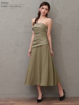 【予約商品/2月中旬-2月下旬発送予定】XSサイズあり【Veautt/ヴュート】【OF05】ベアトップ/ スカーフ/ ウエストタック/ ボタン/ シフォン/ 2way/ フレア/ ワンピース/ ミディアムドレス/ キャバドレス