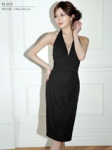 【予約商品/4月中旬-4月下旬発送予定】XSサイズあり【Veautt/ヴュート】【OF05】バックオープンデザイン/ Vカット/ ビジューチェーン/ タック/ サイドファスナー/ ラメ/ タイト/ ミディアムドレス/ キャバドレス