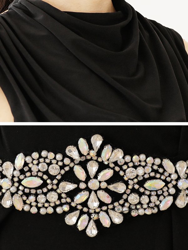 画像13: XSサイズあり【Veautt/ヴュート】【OF05】ハイネック/ ドレープ/ ウエストビジュー/ Vバック/ タイト/ ひざ丈/ ミディアム/ キャバドレス