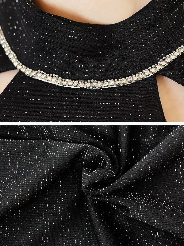 画像21: XSサイズあり【Veautt/ヴュート】【OF05】ネックビジュー/ バックオープン/ ラメ/ スリットファスナー/ ワンカラー/ ひざ丈/ タイト/ ミディアムドレス/ キャバドレス