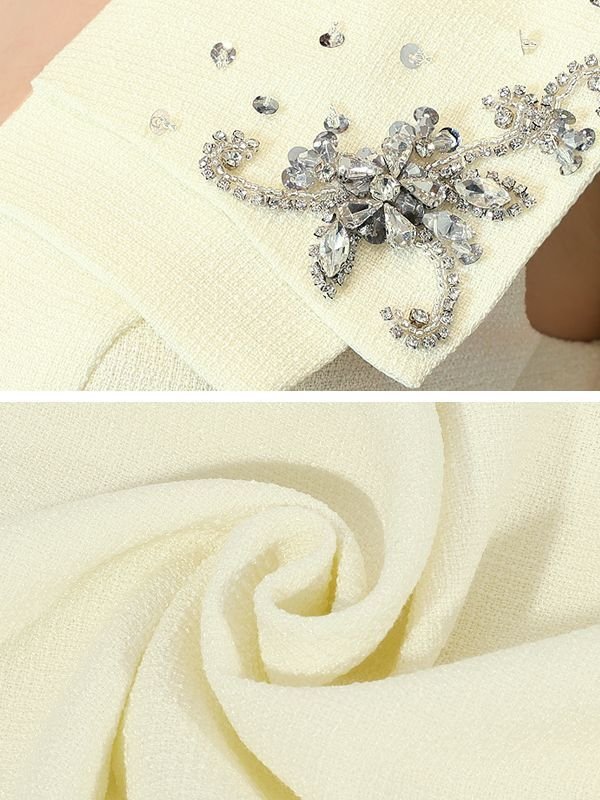 画像20: XSサイズあり【Veautt/ヴュート】【OF05】ツイード/ ビックカラー/ ビジュー/ ひざ丈/ タイト/ ミディアムドレス/ キャバドレス