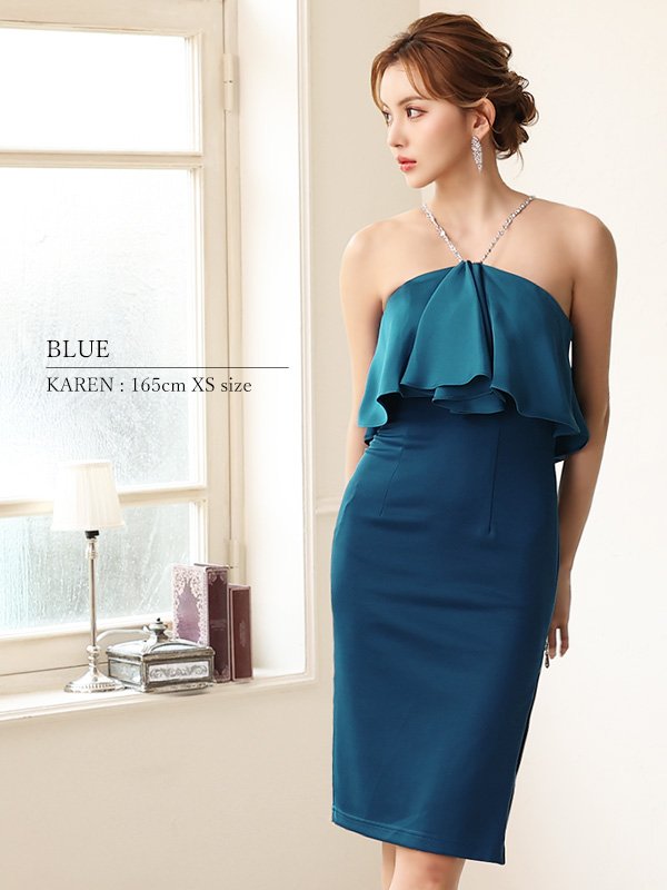 画像16: XSサイズあり【Veautt/ヴュート】【OF05】アッパーフレアデザイン/ ショルダーチェーン/ タイト/ ミディアムドレス/ キャバドレス