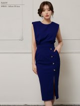 【予約商品/11月中旬-11月下旬発送予定】XSサイズあり【Veautt/ヴュート】【OF05】ノースリーブ/ ウエストマーク/ ボタン/ サイドスリット/ タイト/ ミディアムドレス/ キャバドレス