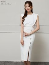 【予約商品/11月中旬-11月下旬発送予定】XSサイズあり【Veautt/ヴュート】【OF05】ノースリーブ/ ウエストマーク/ ボタン/ サイドスリット/ タイト/ ミディアムドレス/ キャバドレス