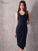 【予約商品/12月上旬-12月中旬発送予定】XSサイズあり【Veautt/ヴュート】【OF05】ドレープ/ ショルダーパーツ/ タック/ タイト/ ミディアムドレス/ キャバドレス