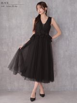 【予約商品/12月上旬-12月中旬発送予定】XSサイズあり【Veautt/ヴュート】【OF05】ノースリーブ/ ウエストフリル/ ペプラムデザイン/ チュール/ シフォン/ ロングフレア/ ミディアムドレス/ キャバドレス