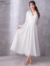 XSサイズあり【Veautt/ヴュート】【OF05】 ロングスリーブ/ ウエストマーク/ カラー/ フレア/ ミディアムドレス/ キャバドレス