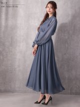 XSサイズあり【Veautt/ヴュート】【OF05】 ロングスリーブ/ ウエストマーク/ カラー/ フレア/ ミディアムドレス/ キャバドレス