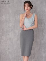 XSサイズあり【Veautt/ヴュート】ワンショルダー/ アシンメトリーデザイン/ ドレープ/ チャーム/ バイカラー/ チェーン/ サイドファスナー/ タイト/ミディアムドレス/ キャバドレス【OF05】