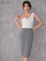 XSサイズあり【Veautt/ヴュート】ワンショルダー/ アシンメトリーデザイン/ ドレープ/ チャーム/ バイカラー/ チェーン/ サイドファスナー/ タイト/ミディアムドレス/ キャバドレス【OF05】