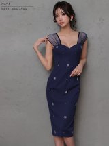 XSサイズあり【Veautt/ヴュート】【OF05】シアーショルダー/ ビジュー/ タイト/ ミディアムドレス/ キャバドレス