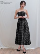 XSサイズあり【Veautt/ヴュート】【OF05】ベアトップ/ ギャザー/ チェック/ 2way/ フレア/ ワンピース/ ミディアムドレス/ キャバドレス