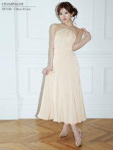 【予約商品/4月中旬-4月下旬発送予定】XSサイズあり【Veautt/ヴュート】ホルターネック/ ビジューチェーン/ ドレープ/ フレア/ ミディアムドレス/ キャバドレス[OF05]